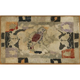1930s Antique Wool Hooked Small Scatter Size Ivory American Rug