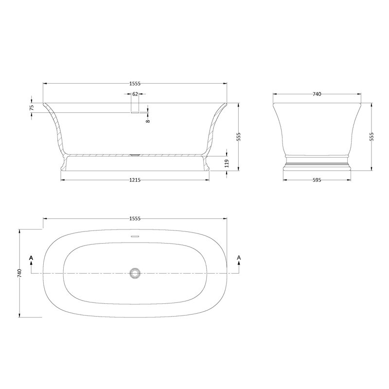 Farringdon 1555mm x 740mm Freestanding Soaking Acrylic Bathtub
