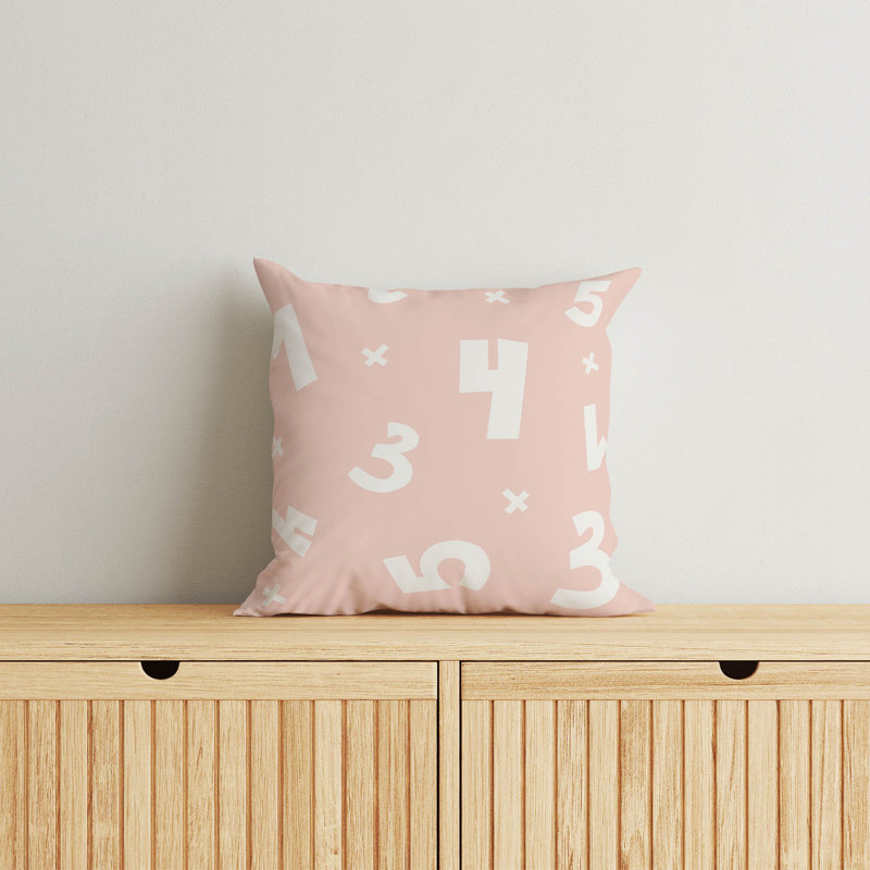 Coussin Numéros, H 16 po x l 16 po, Rose / Ivoire
