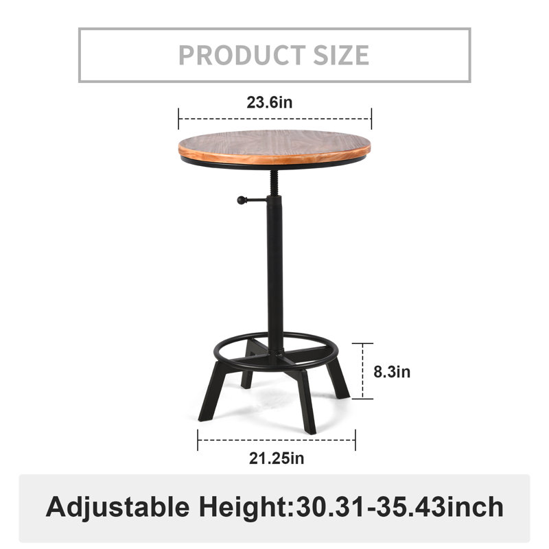 Talassa Pine Round Solid Wood Top Metal Base Dining Table, 23.6" W x 23.6" L
