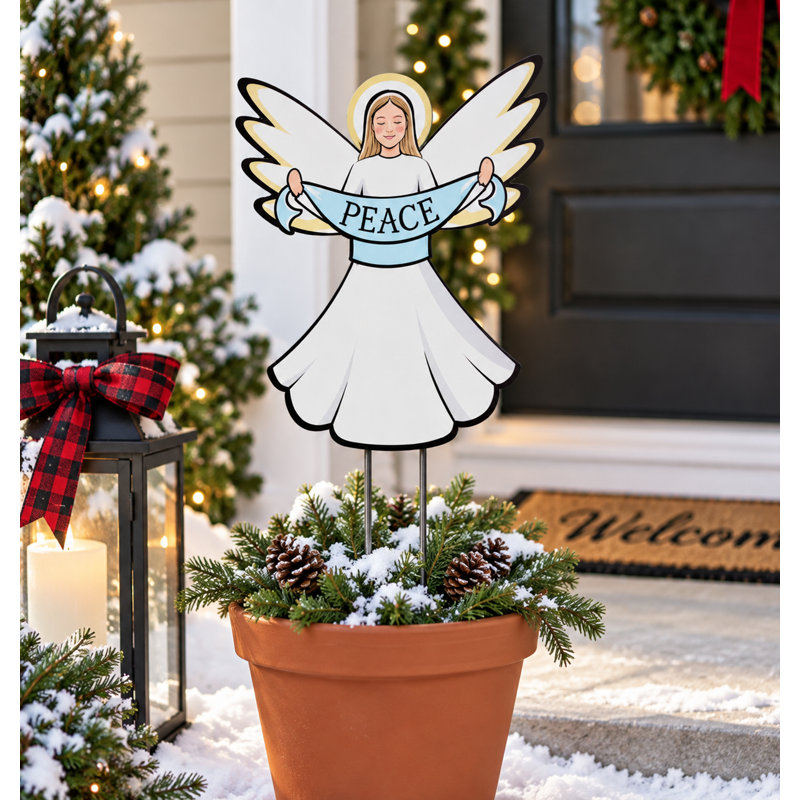Ensemble de 3 panneaux de jardin représentant des anges de Noël - Décoration extérieure de Noël, Décoration des fêtes
