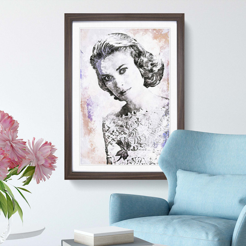 Miss Grace Kelly - Picture Frame Painting Print, 36cm H x 27cm W x 2cm D, Walnut Framed