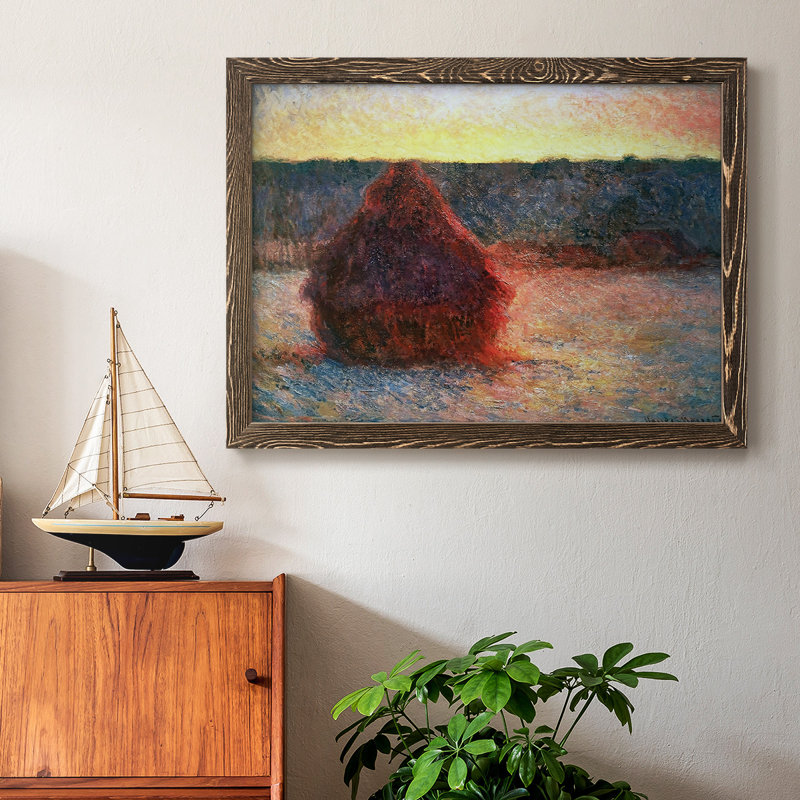 «Grainstack at Sunset, Winter, 1890» par J Paul - reproduction d'art sur toile simple, Cadre photo simple noyer