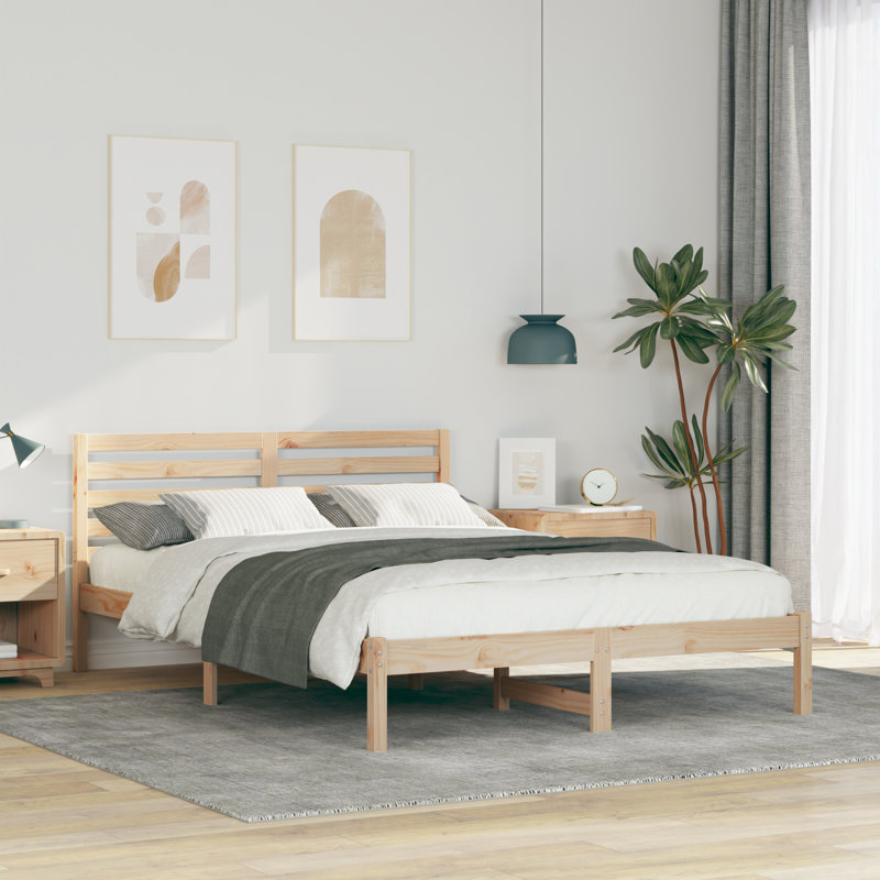 Solid Wood Bed Frame, European Double (140 x 200 cm), Brown