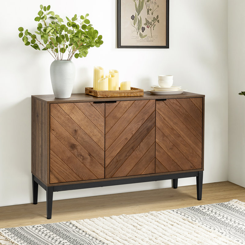 Buffet de rangement à tablette à chevrons avec tablette réglable 47 po, Noyer