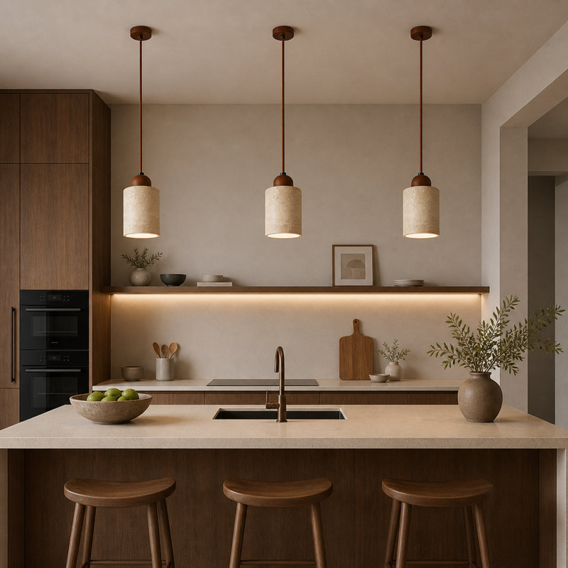 Modern Natural Stone And Wood Pendant Light