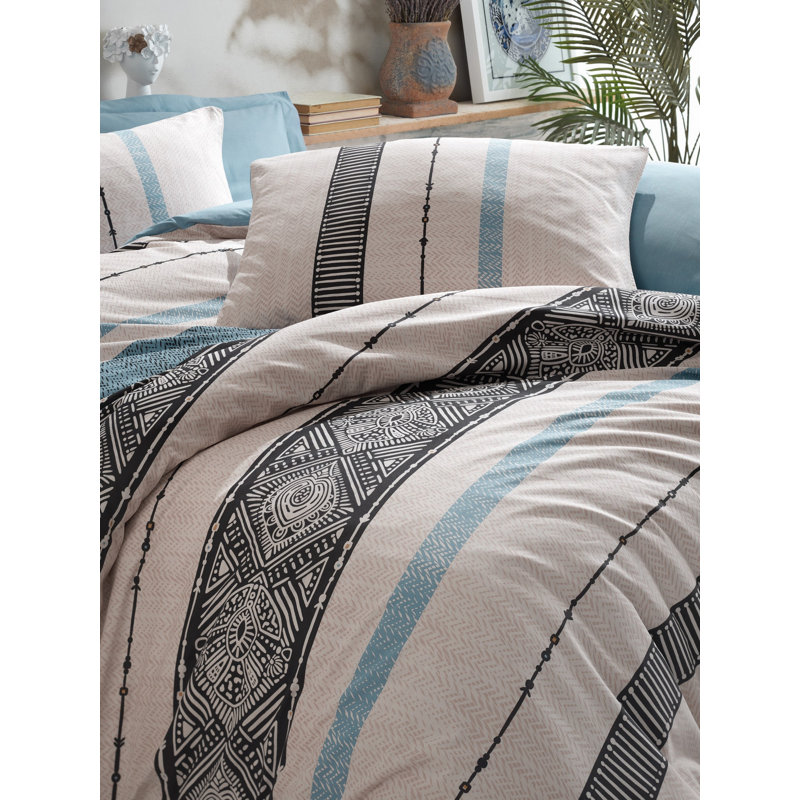 Ensemble de housse de couette 100% coton 4 pièces menthe / beige / noir Octavius