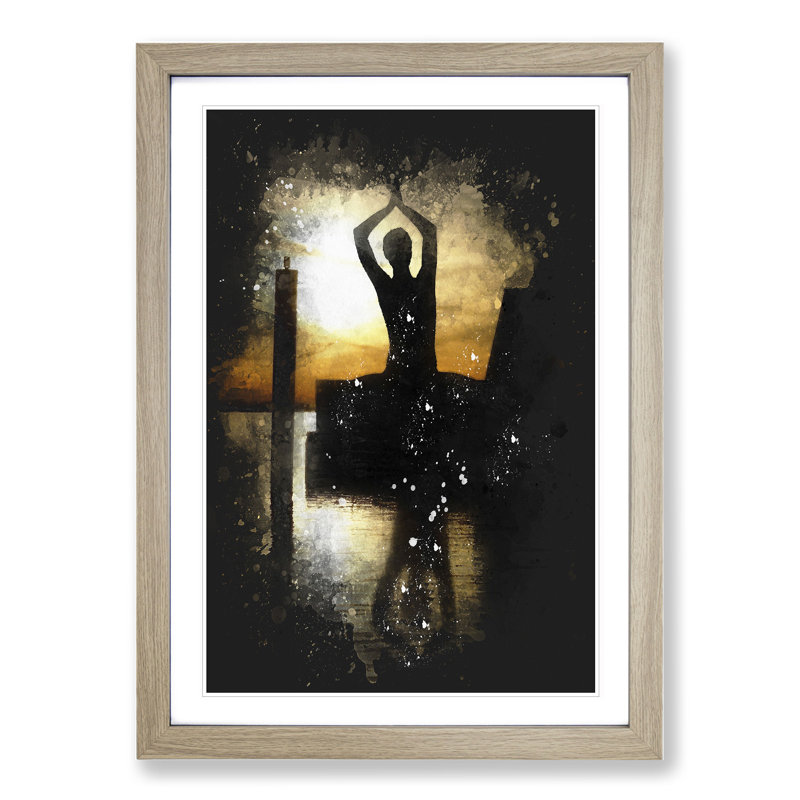 Yoga Meditation Paint Splash - Picture Frame Graphic Art, Oak, 90cm H x 65cm W x 2cm D