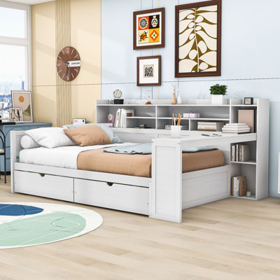 Alameda Wooden Daybed with Storage Shelves, 2 Drawers,Built-in Study Desk by Red Barrel Studio