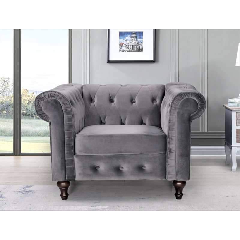 Sheilds Upholstered Chesterfield Chair, Gray Velvet