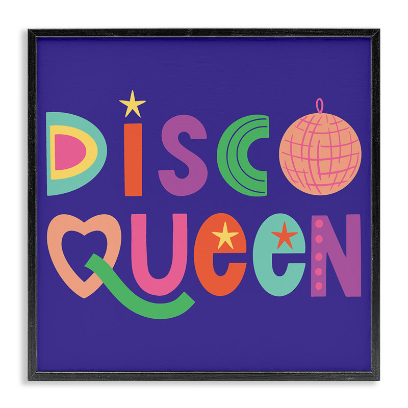 «Disco Queen» avec lettres rétro encadrées, estampe numérique, design par Sazerelli Designs, H 24 po x l 24 po