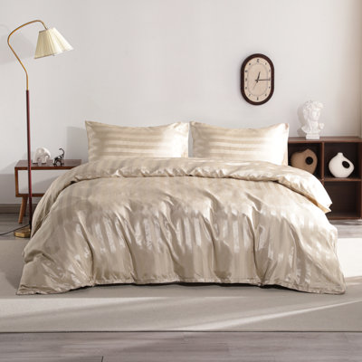 Silky Satin Stripe Duvet Cover Set, Soft, Breathable, Skin-Friendly Comforter Cover Set  (Comforter Not Included)