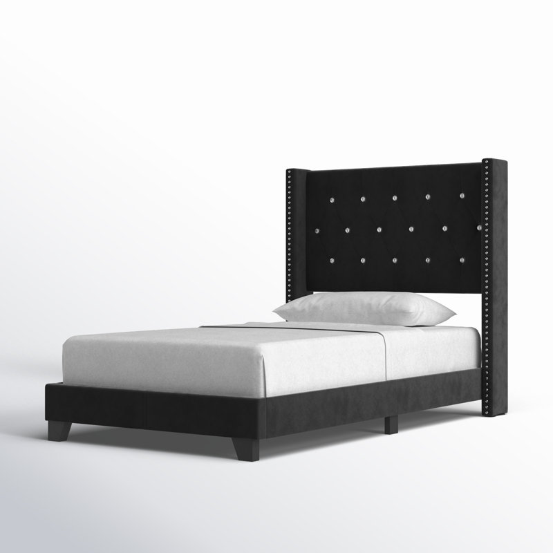 Lit standard tapissier Sanders, Simple, Noir brillant