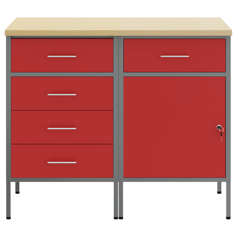 Set Of 2 Steel, 2X Cabinet, Red