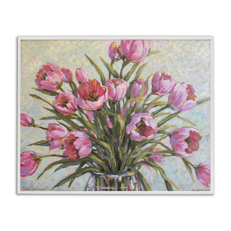 «New Blooms Tulip», art giclée par Linda Sperruche, H 24 po x l 30 po, Estampe numérique encadrée blanc bord de mer