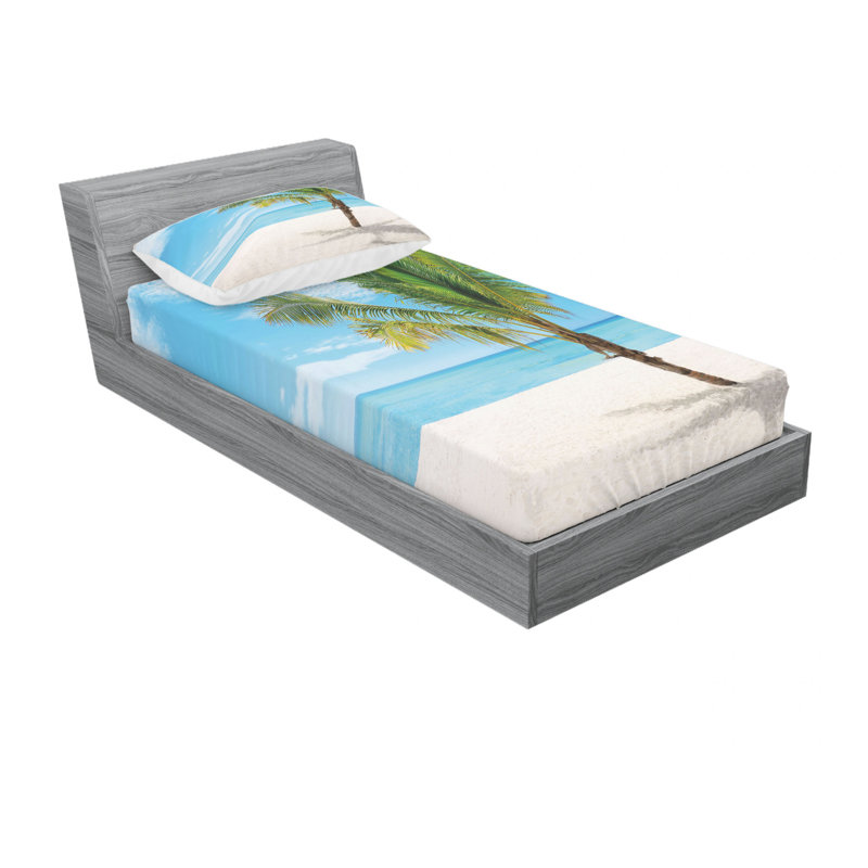 Ensemble de draps Exotic Beach with Palm Tree, Ensemble de draps pour lit simple avec drap-housse
