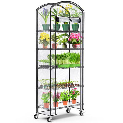 5-Tier Portable Mini Greenhouse Plant Rack with Thick PVC Cover, Metal Plant Stand for Seed Trays, Seedling Pots & Flower Pots, 13" x 29" x 73"