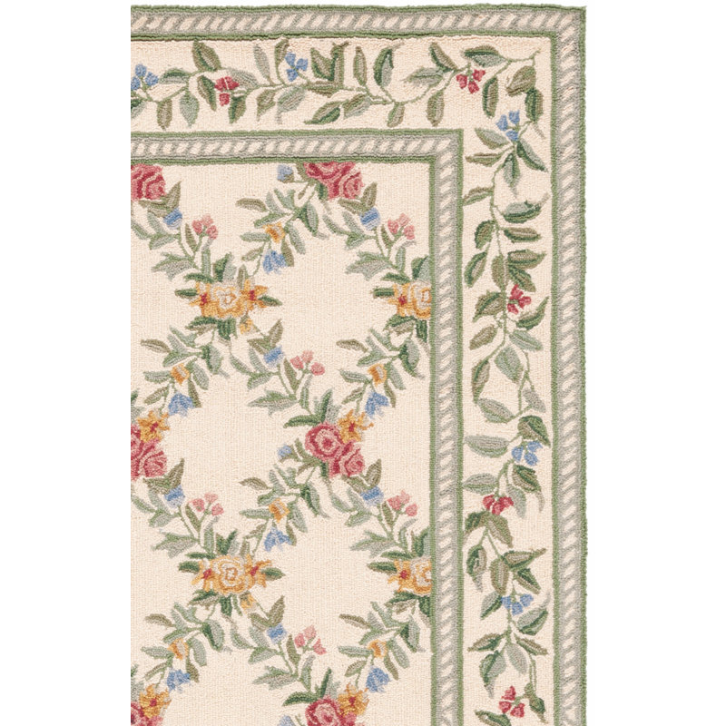Hand Hooked Wool Pile Floral Rug, Rectangle 6' x 9'