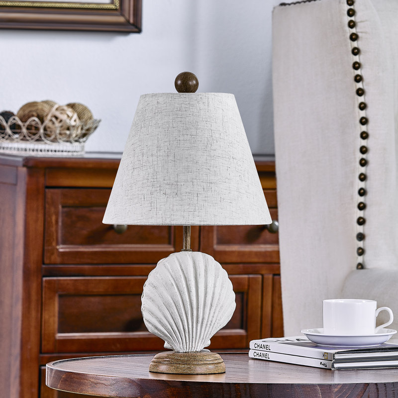 15.5"H White Resin Seashell Table Lamp With Shade