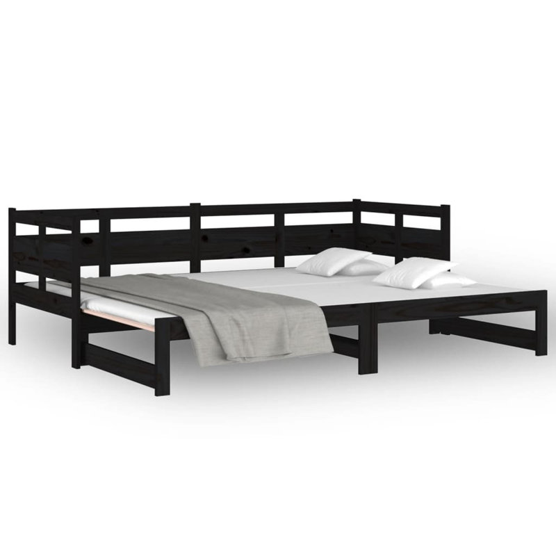 Alviso Solid Wood Daybed with Trundle, 80 x 200cm, Black