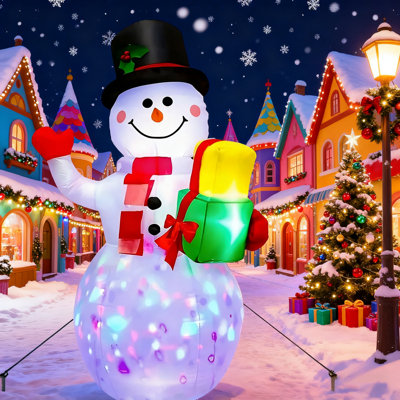 Bonhomme de neige gonflable de Noël de 5 pi avec lumières rotatives, bonhomme de neige gonflable, décoration extérieure de bonhomme de neige éclairée à DEL pour patio, jardin, pelouse, fête de Noël