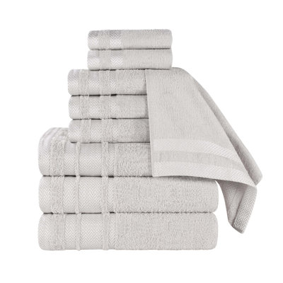 Bonnetsville Hays Cotton Solid Plush Soft Absorbent Medium Weight 9 Piece Bathroom Towel Set