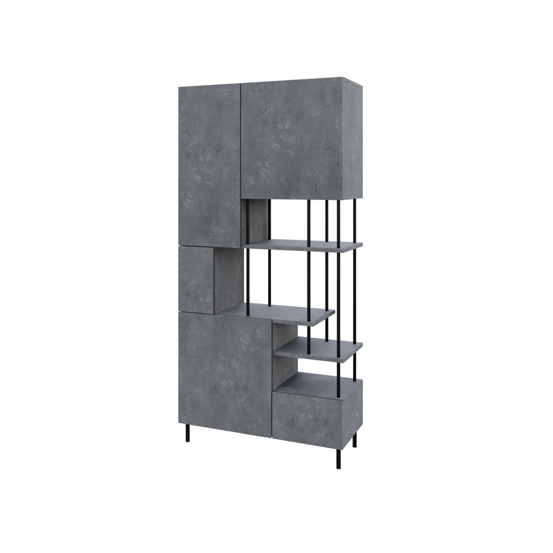 Key Modern Bookcase Display Unit with Closed Cabinets and Open Shelves, Retro Grey