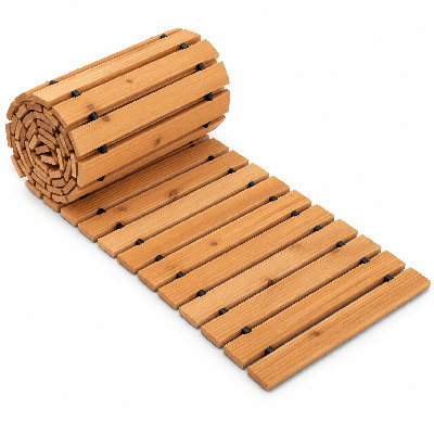 1.4 ft. x 15 ft. Natural Wood Roll-Up Garden Pathway, Extended Slatted Walkway for Backyard, Side Yard, Flower Bed Borders, Garden and Patio