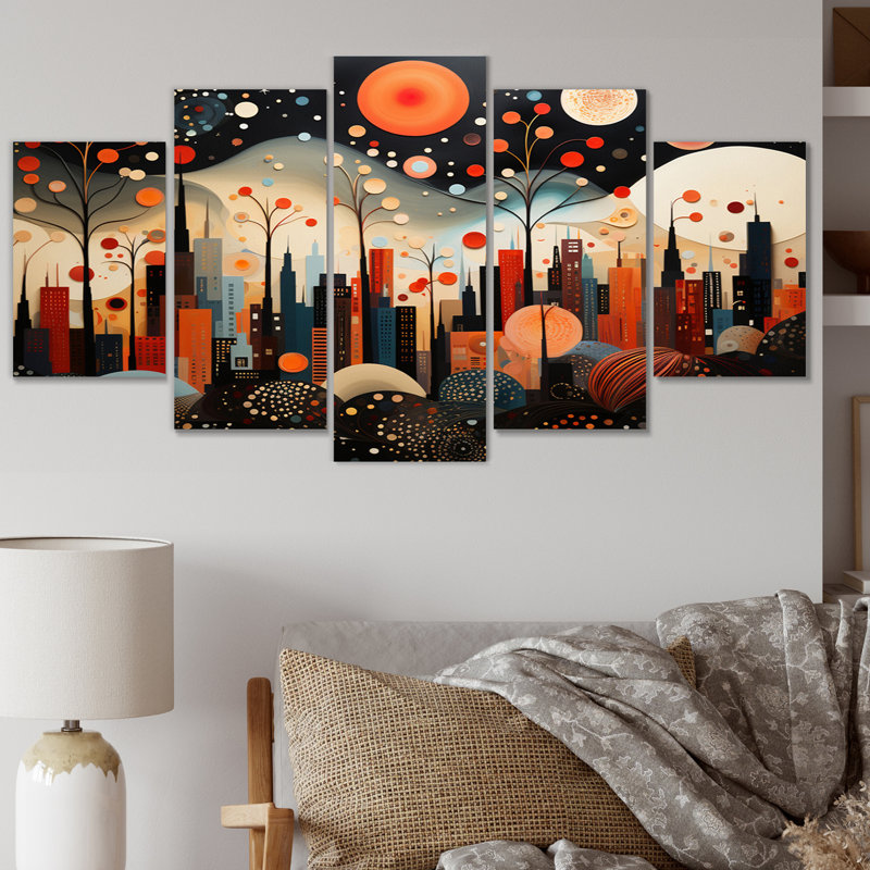New York City Midcentury Collage V - impression d'art mural de la ville de New York - 5 panneaux