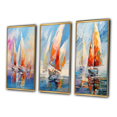 "Voiliers abstraits" - 3 pièces sur toile