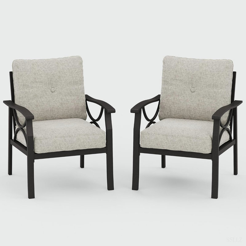 Ensemble de 2 fauteuils en métal toutes saisons, Kaki pâle, Beige