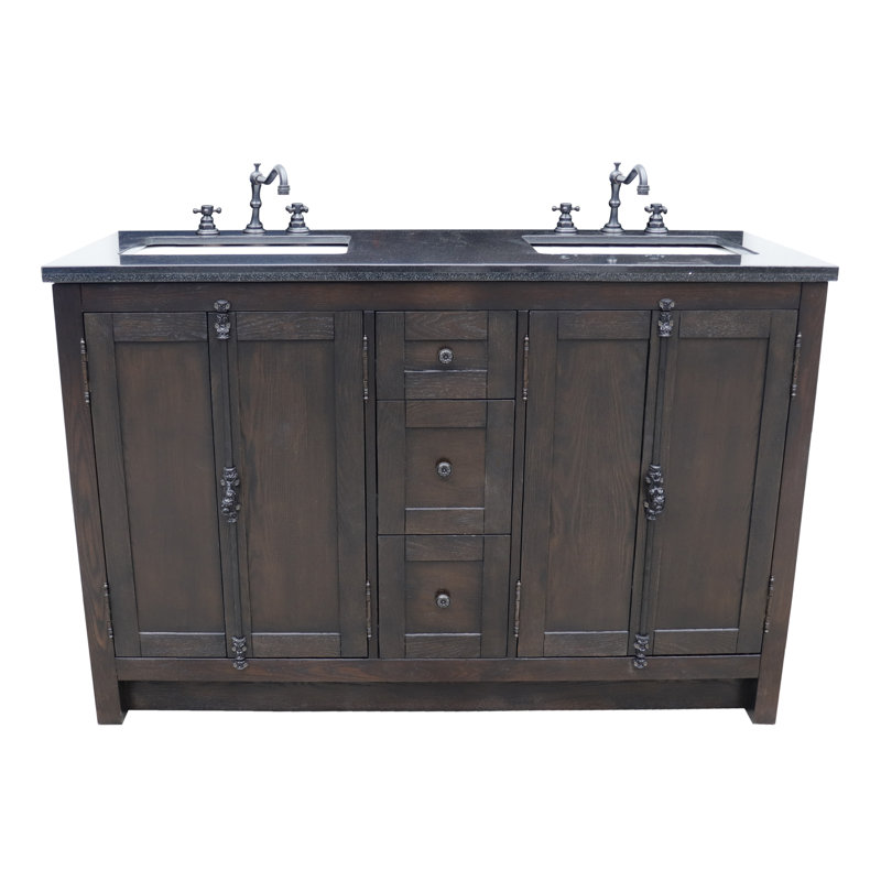 Ensemble de meuble-lavabo double 55 po Keesha, Noir, Brun cendré, Chrome