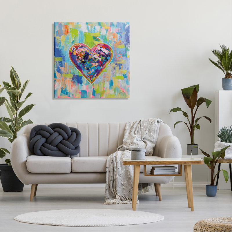Style contemporain urbain en forme de cœur - peinture sur toile tendue, H 30 po x l 30 po x P 1,5 po