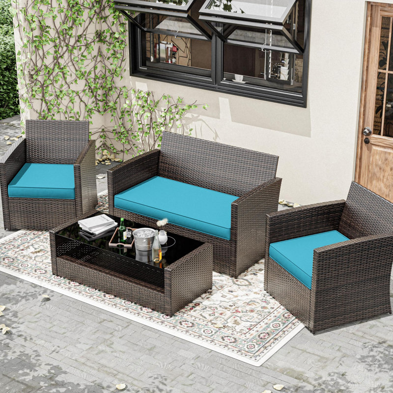 Outdoor Seat Cushions 3" Patio Furniture Cushions Replacement Set For 4 Seats, Cushions Only, Lake Blue