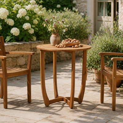 Table d'appoint d'extérieur ronde en bois d'acacia