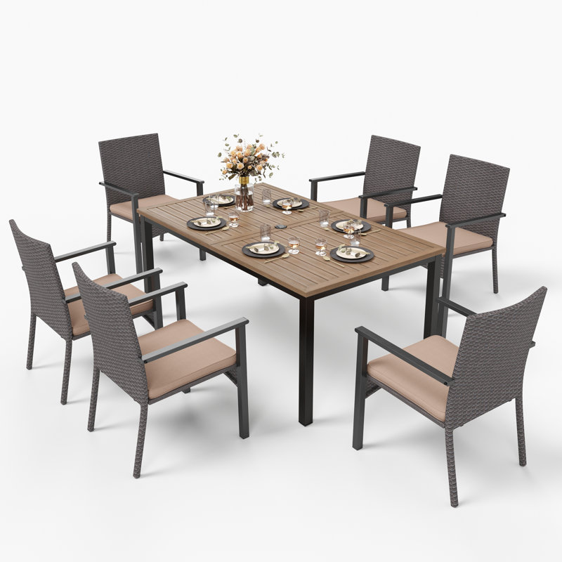 Ensemble de salle à manger rectangulaire pour 6 personnes de 60 po avec coussins Alyah