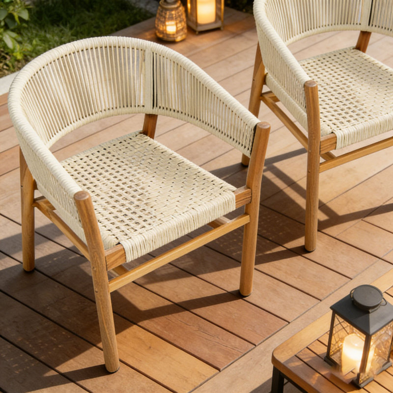 Ensemble de chaises d'extérieur en rotin tissé, Beige