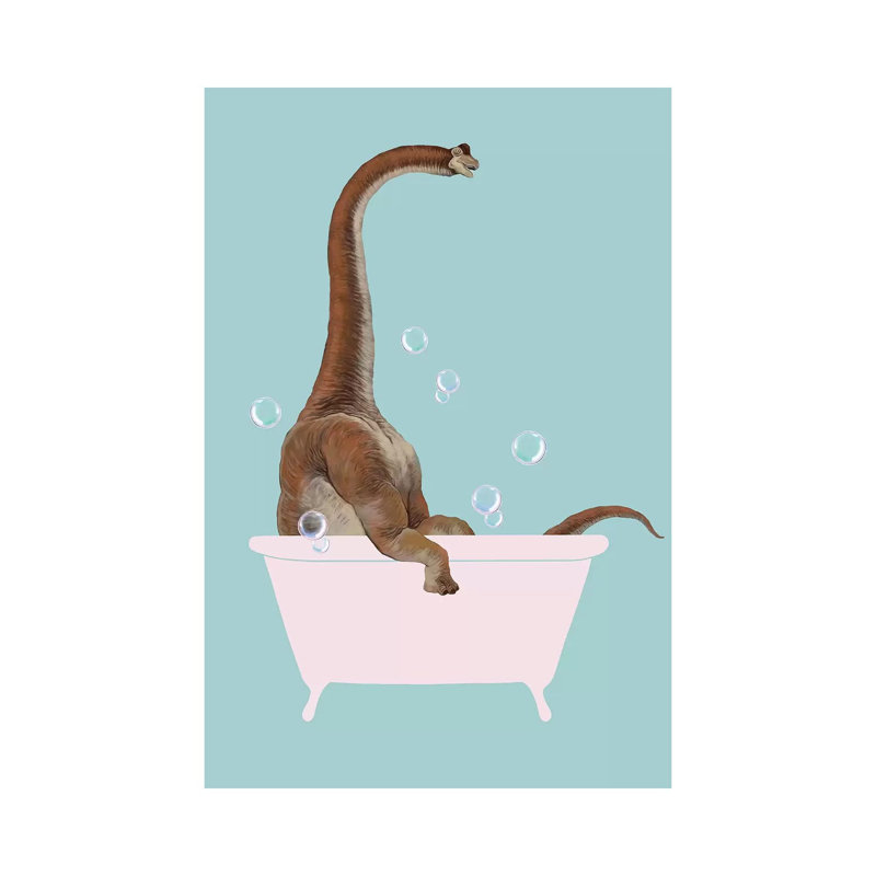 Brachiosaurus in Bathtub 1 Piece Wrapped Canvas Wall Art, 30.48 cm H x 45.72 cm W