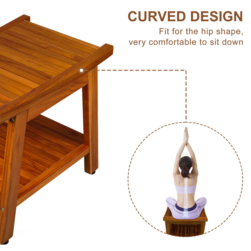 Sinead Vince 20'' W Teak Adjustable Leg Teak Shower Bench with storage Shelf Bath Seat Assembly Required