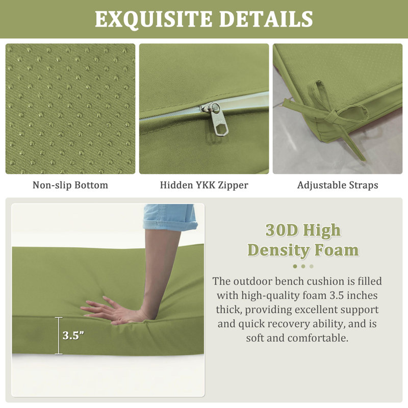 Outdoor Bench Cushion 48 X 18 X 3 Inch Indoor And Outdoor Seat Cushions, Pea Green, 48" W x 18" D