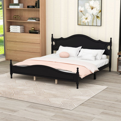 King Wooden Platform Bed with Headboard