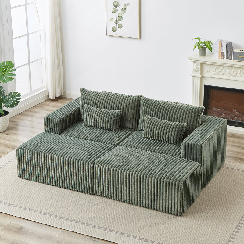 Méridienne surdimensionnée 87 po, sans assemblage requis, causeuse Cloud Plush, Velours côtelé vert armée