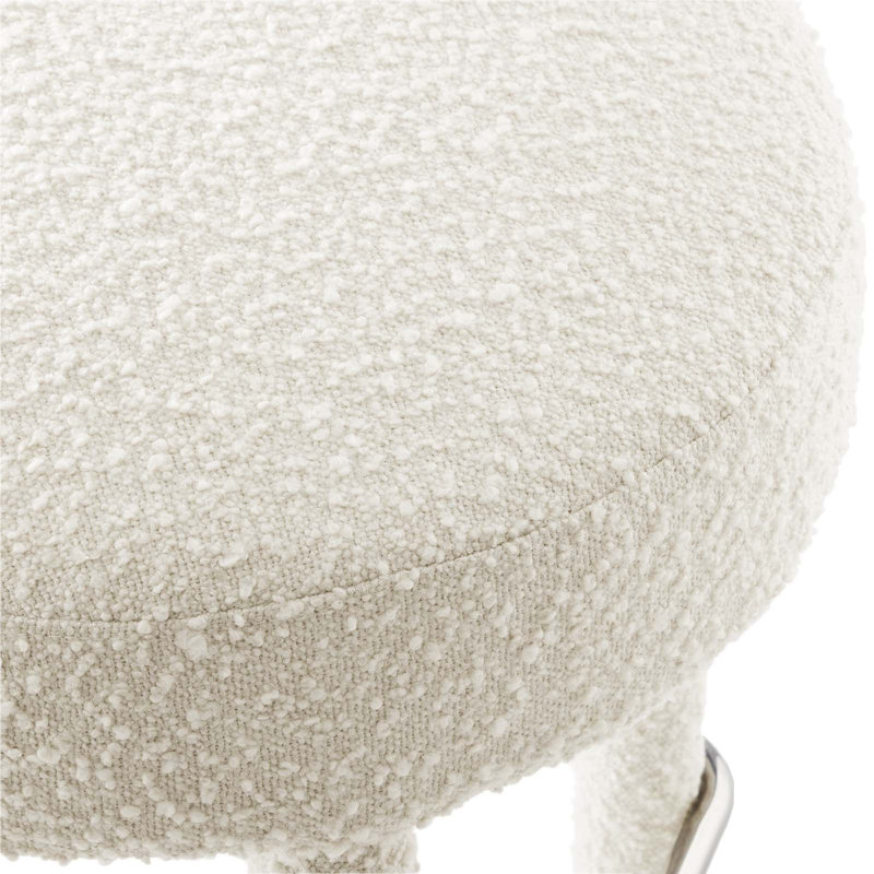 Ivory Boucle Fabric Bar Stool with Metal Stretcher, 30" Seat Height