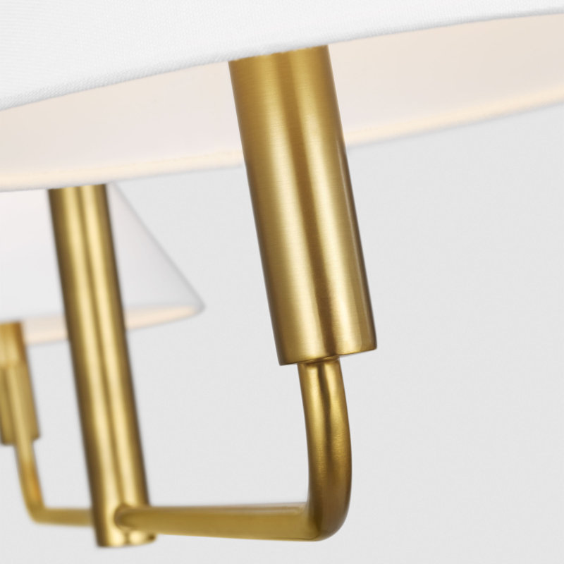 Lansvale Sean Lavin Courson Dining Room Chandelier With White Linen Shade, Burnished Brass, 10" H x 40.5" W x 40.5" D
