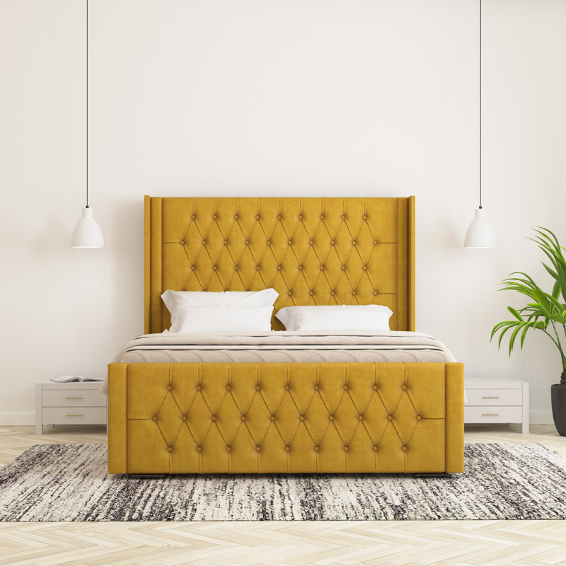 Raoul Upholstered Bed Frame, Turmeric Yellow, Super King (6')
