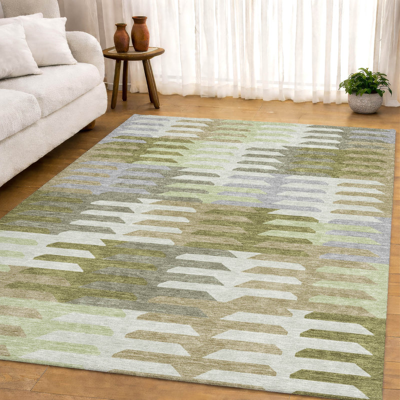 Premium Machine Washable Mayfield AMF2328 Geometric Rug, Fern, 10' x 14'