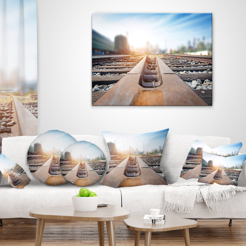 Cargo Train Platform with Container - Landscape Printed Pillow