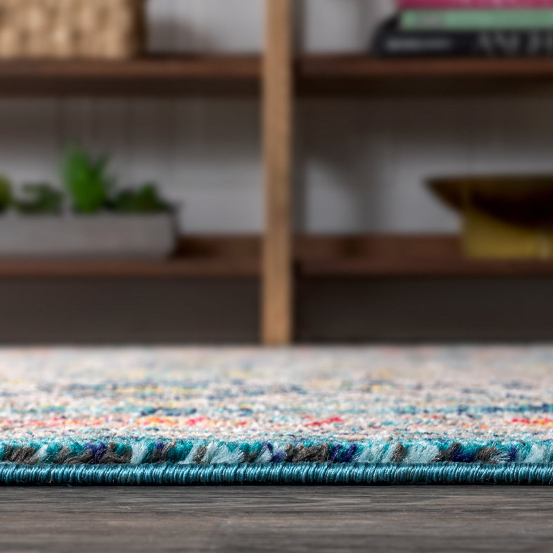 Lathan Bohemian FLAIR Boho Vintage Medallion Blue/Yellow Rug, Rectangle 5'3" x 7'7"