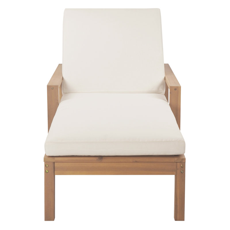 Ensemble de chaise longue, chaise longue de patio avec coussin et dossier réglable pour la cour arrière, Teck clair