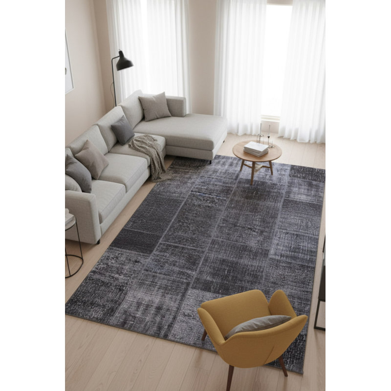 Tapis décoratif gris gris anthracite, Rectangle 5 pi x 7 pi 7 po